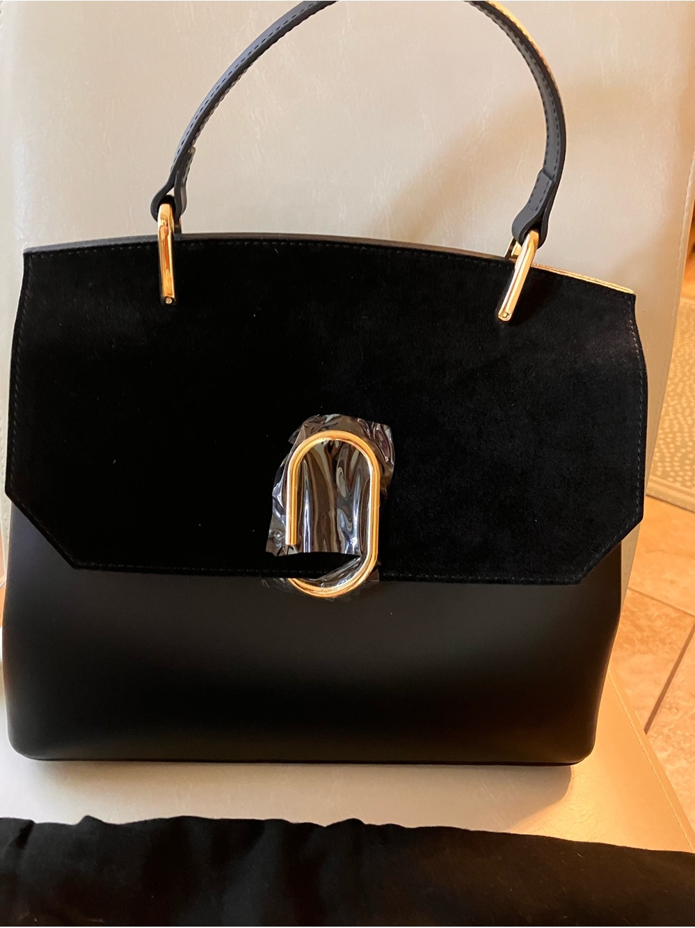LaParmentier Black Leather and Suede Impeccable Handbag- new